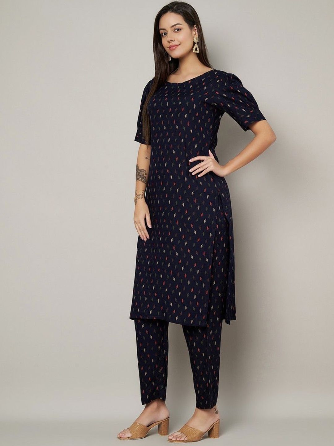 Label Khoj Womens Blue Rayon Printed Coord Set