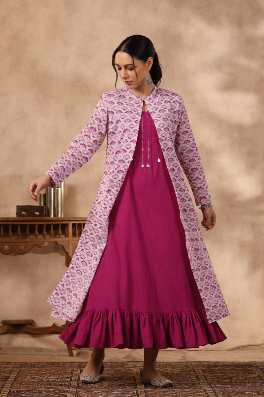 Shuddhi purple and pink jacket double dress.