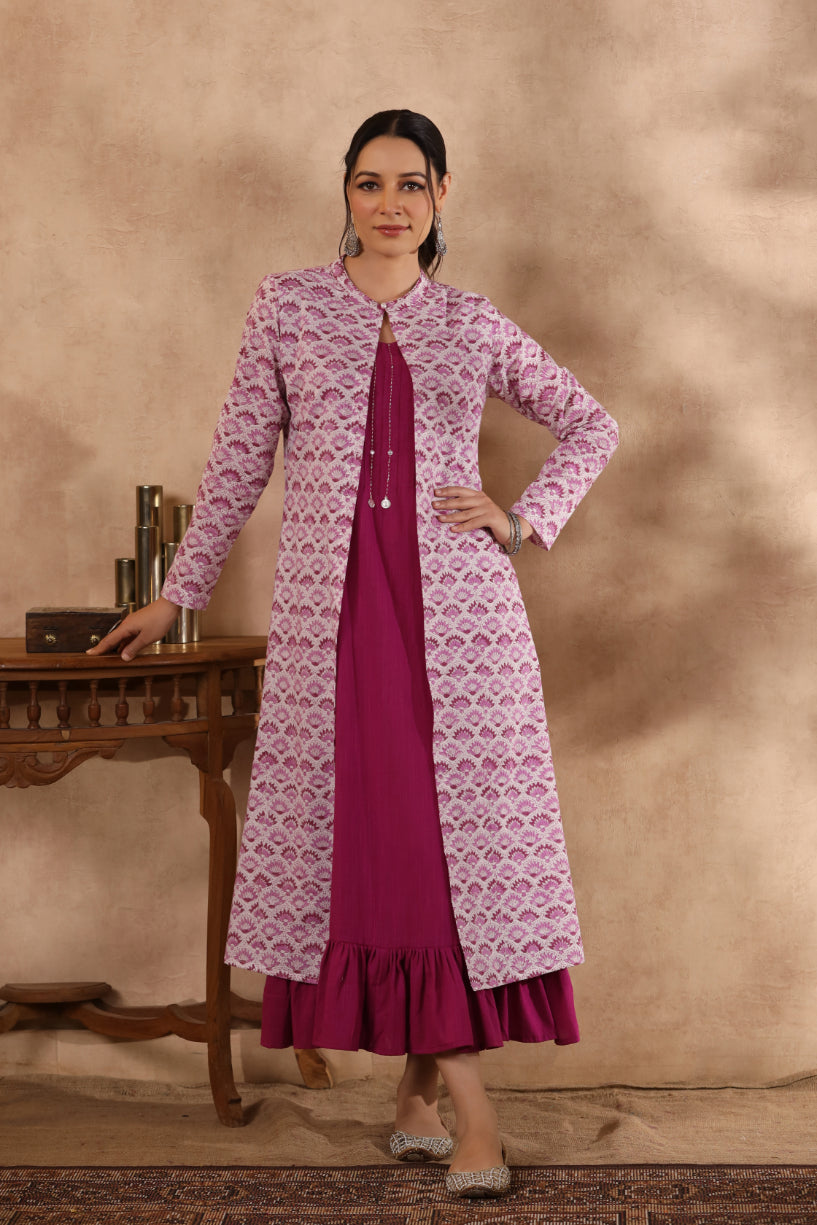 Shuddhi purple and pink jacket double dress.