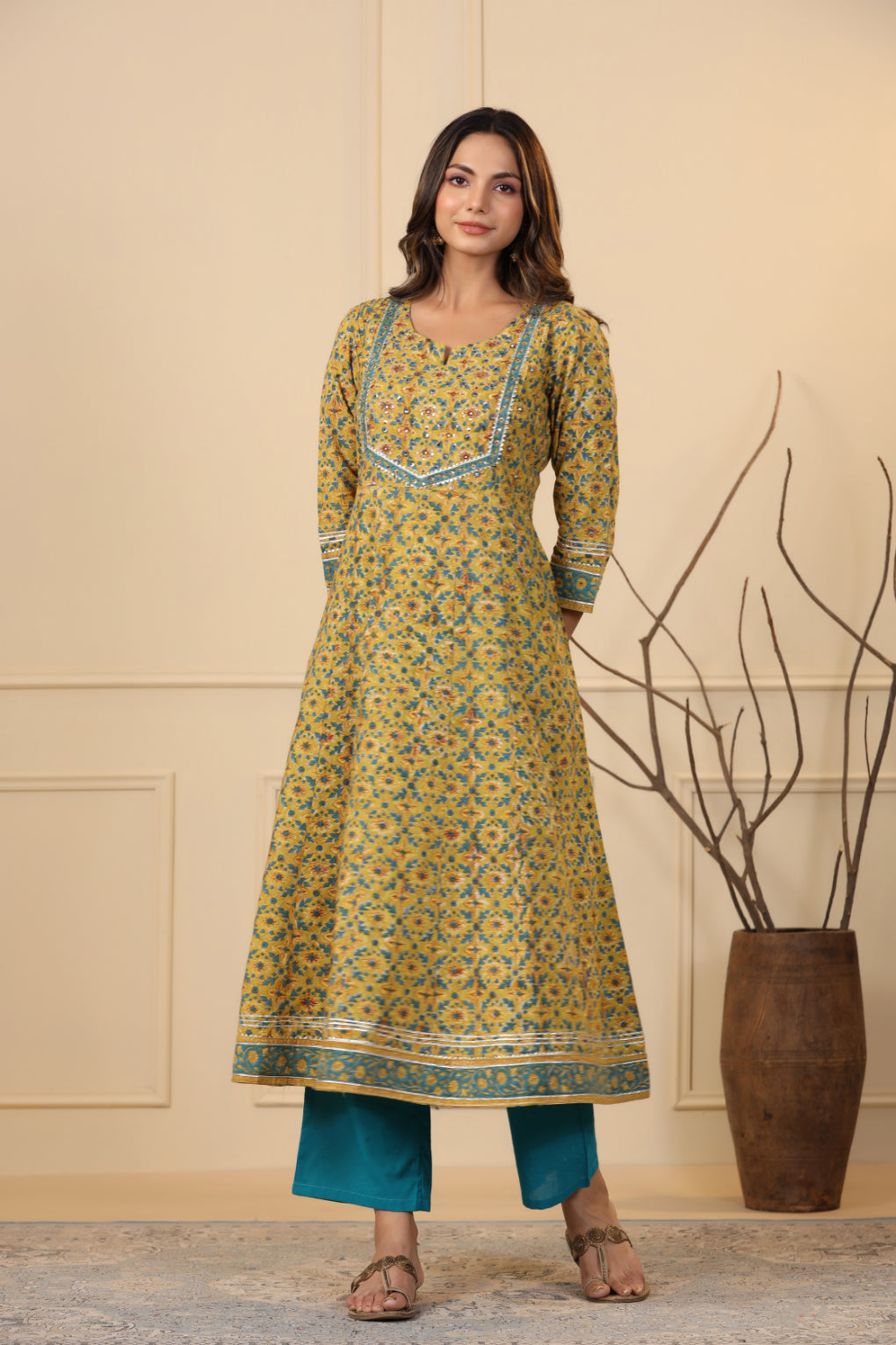Munsell Yellow Anarkali Kurta With Duppatta
