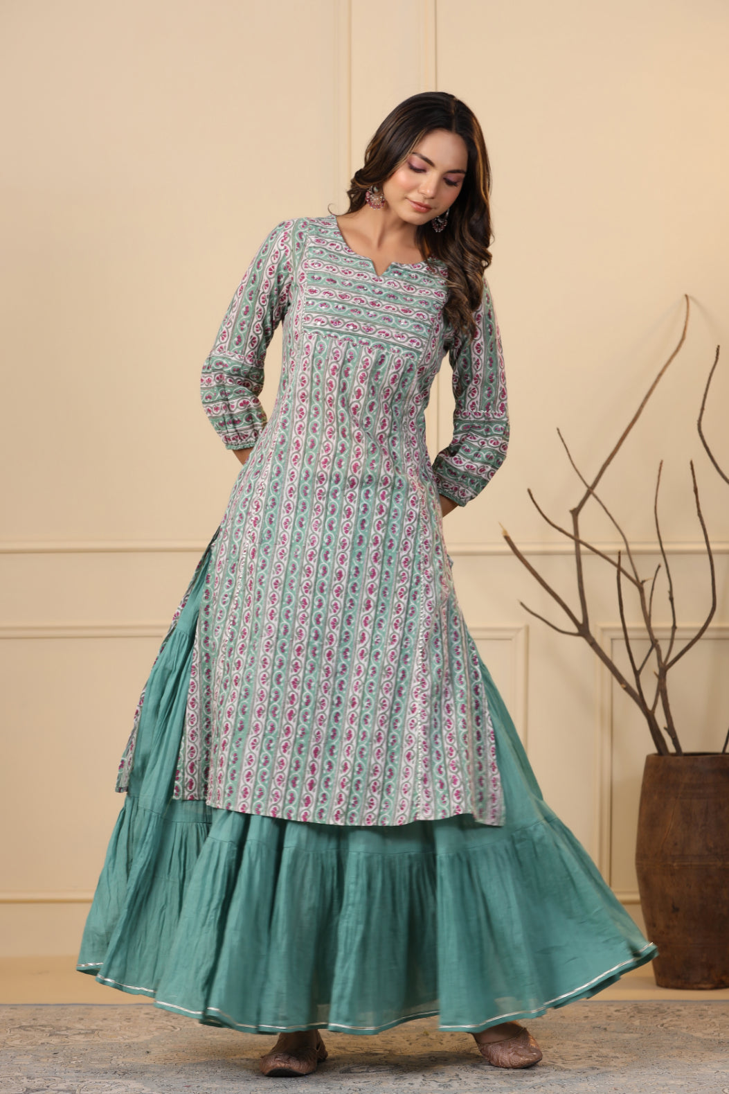 Pine Green Kurta and Skirt Set