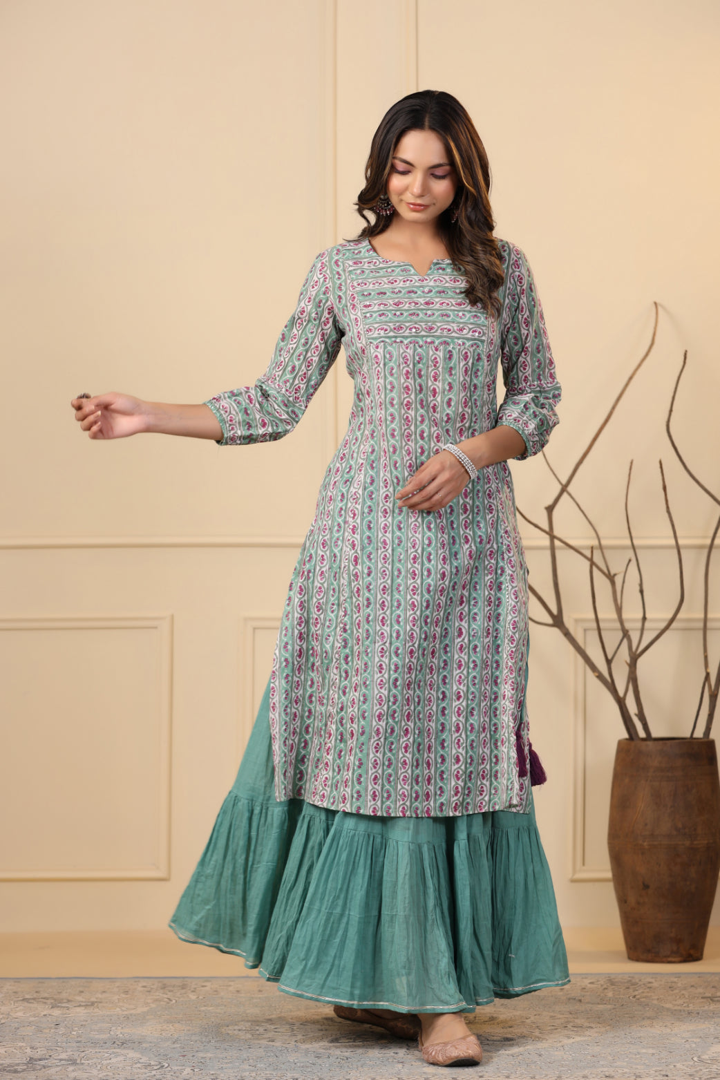 Pine Green Kurta and Skirt Set