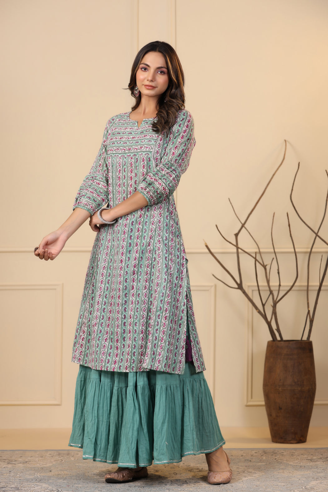 Pine Green Kurta and Skirt Set