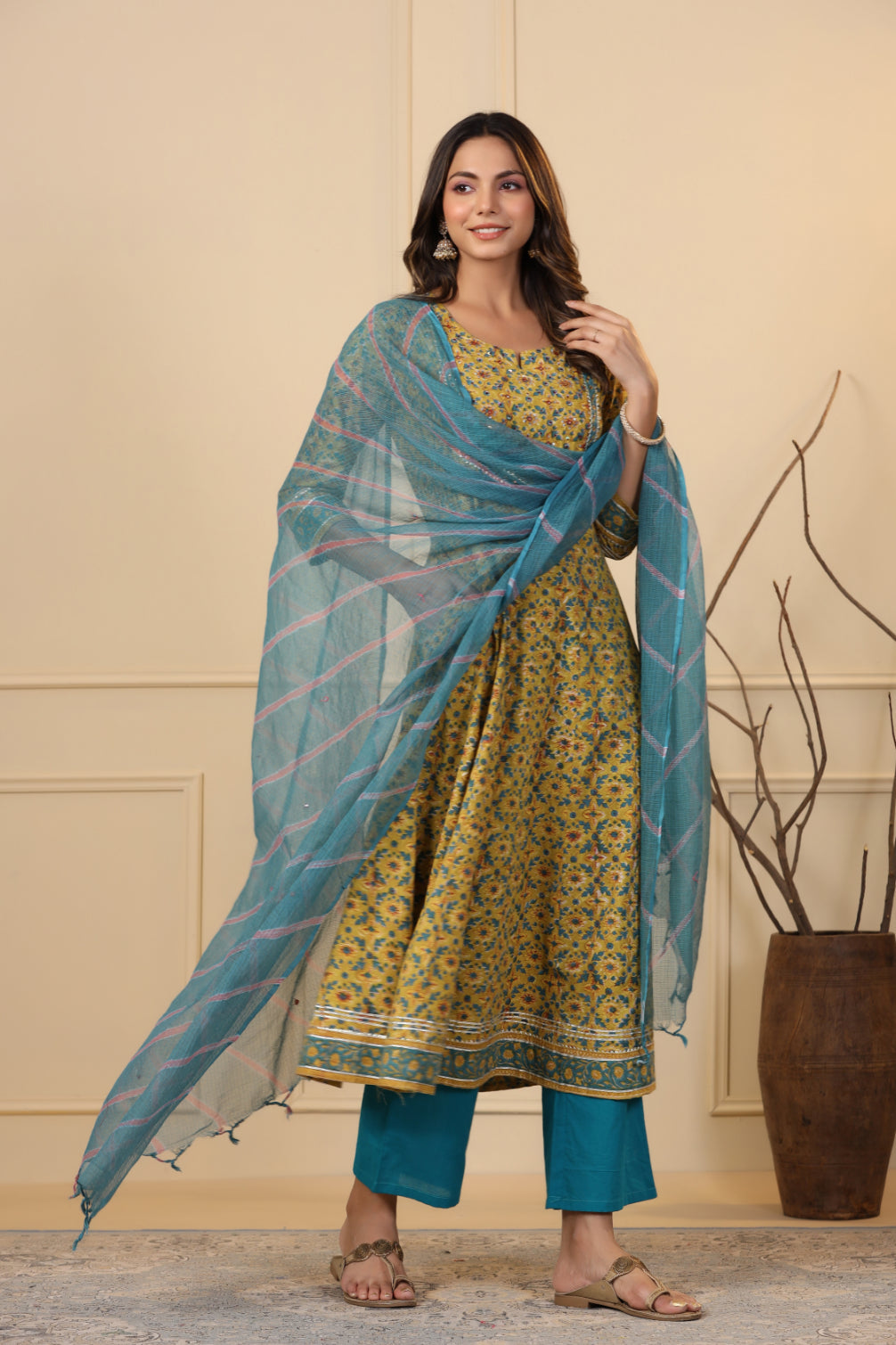 Munsell Yellow Anarkali Kurta With Duppatta