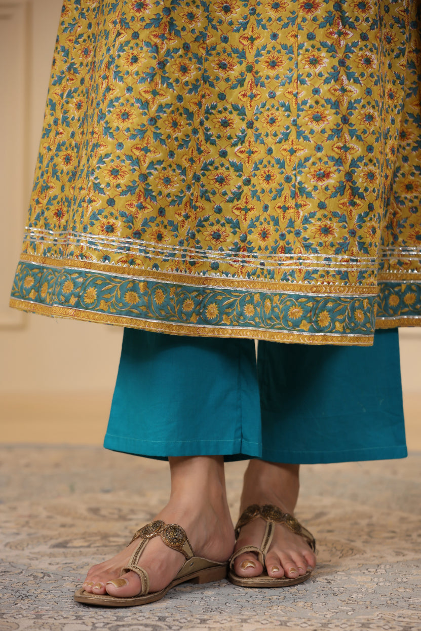 Munsell Yellow Anarkali Kurta With Duppatta