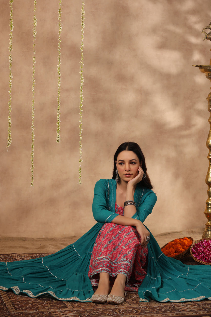 Shuddhi Pink and Blue double dress