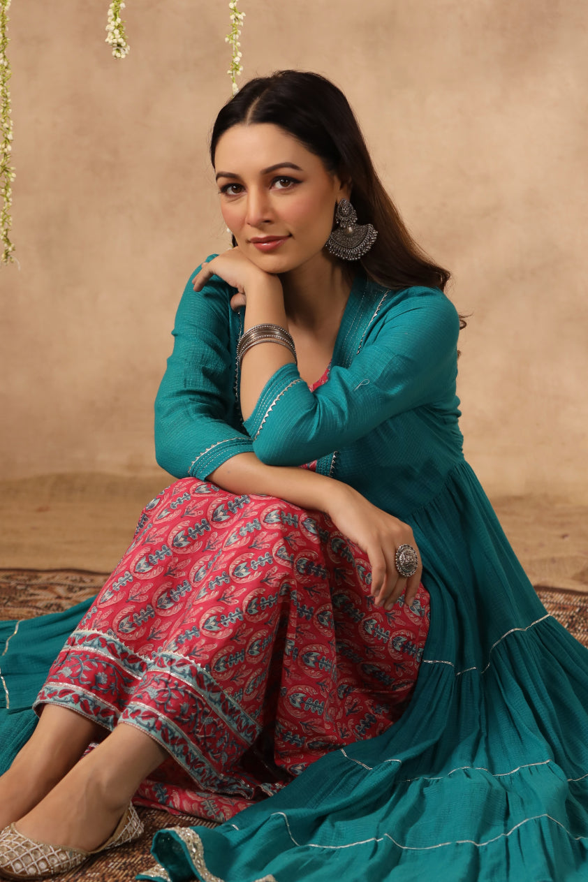 Shuddhi Pink and Blue double dress