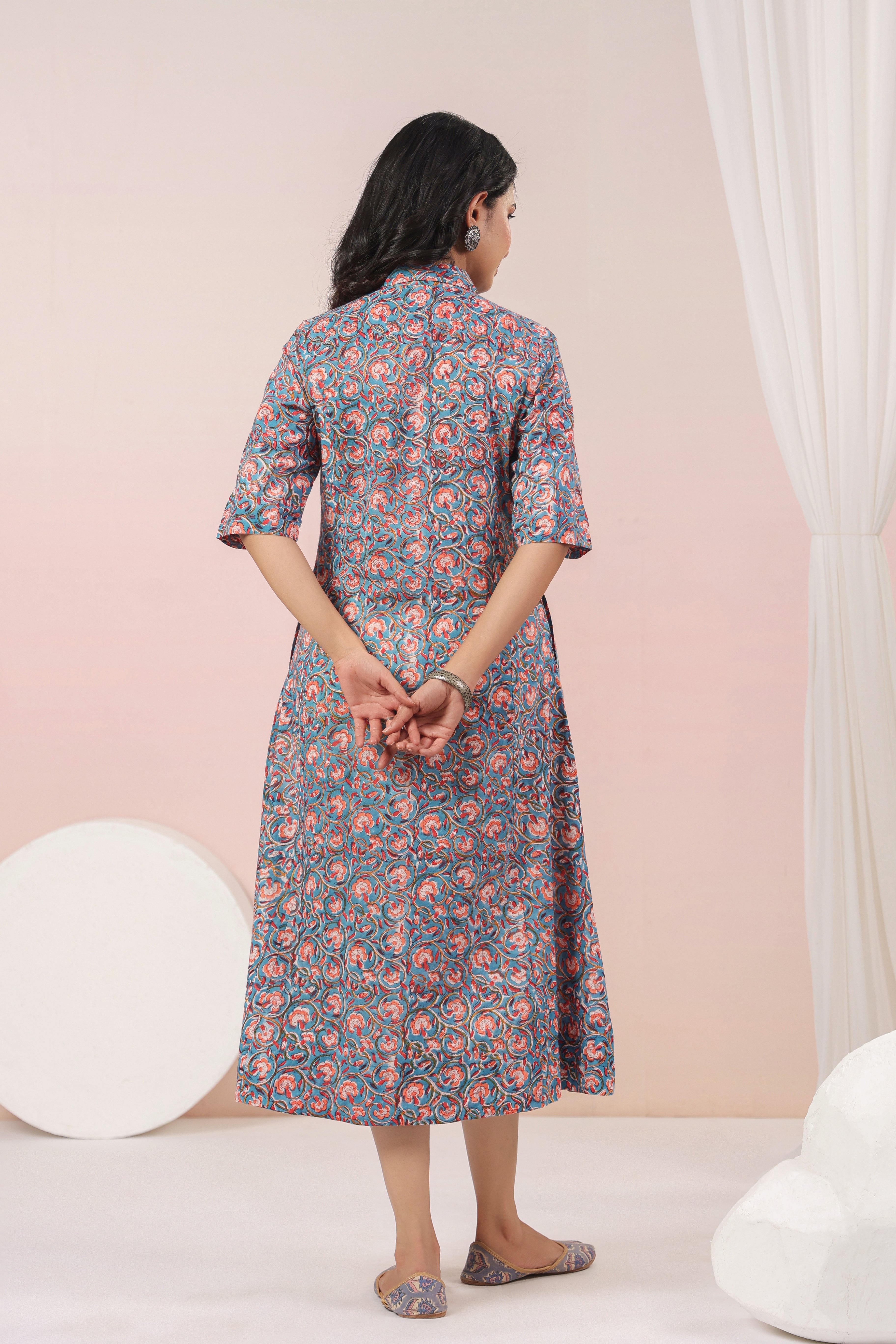 Shuddhi Blue and Peach A line Dress