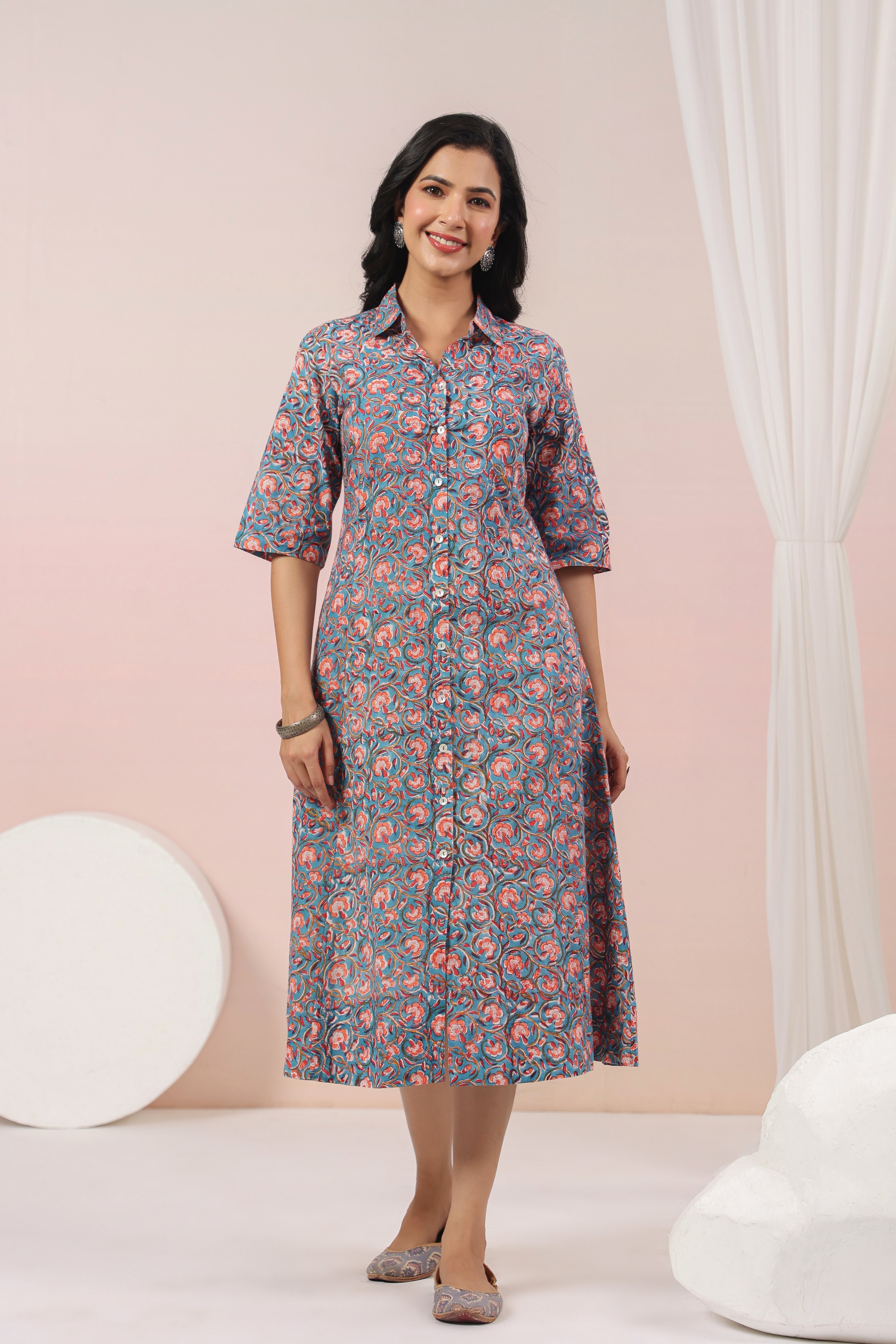 Shuddhi Blue and Peach A line Dress