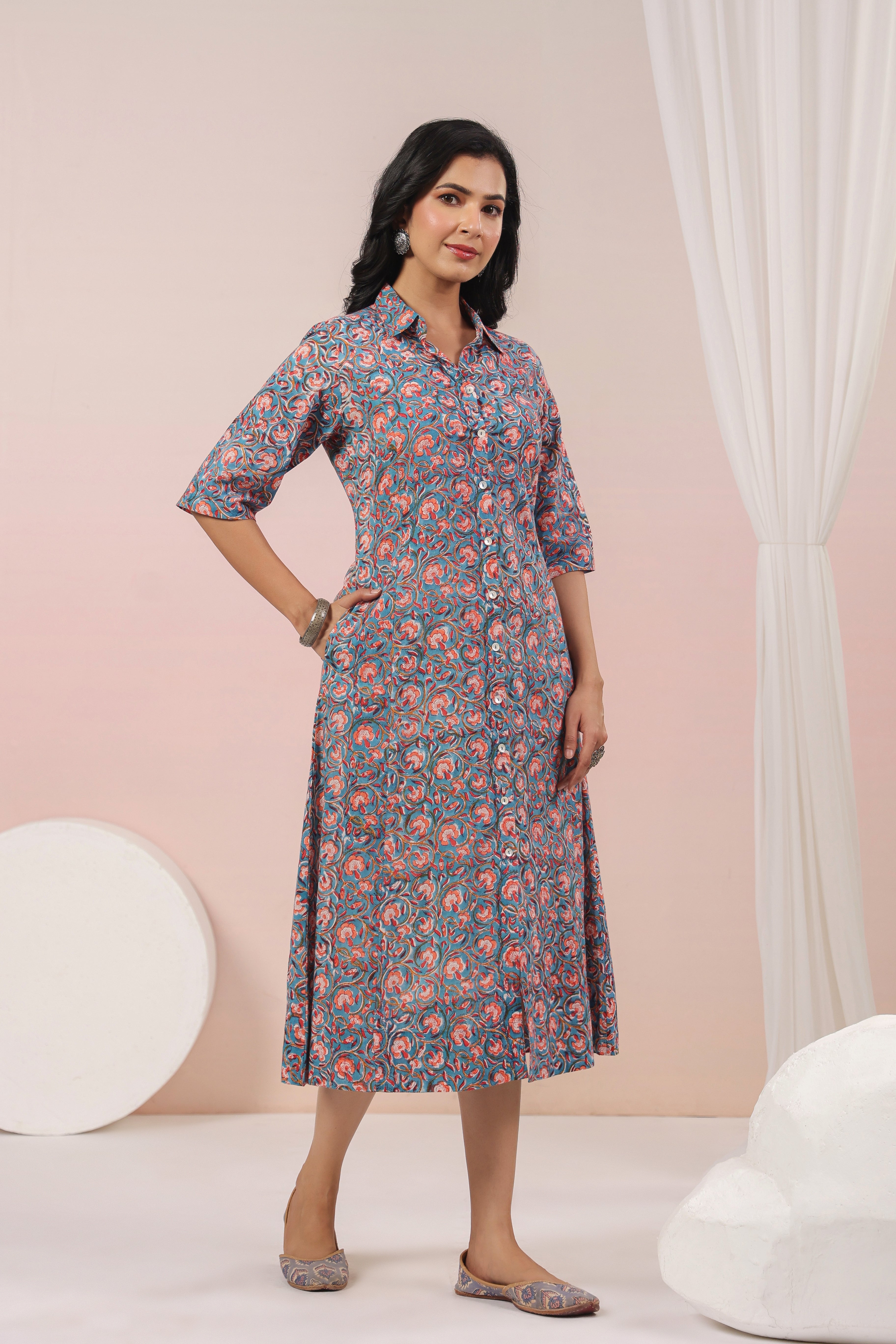 Shuddhi Blue and Peach A line Dress