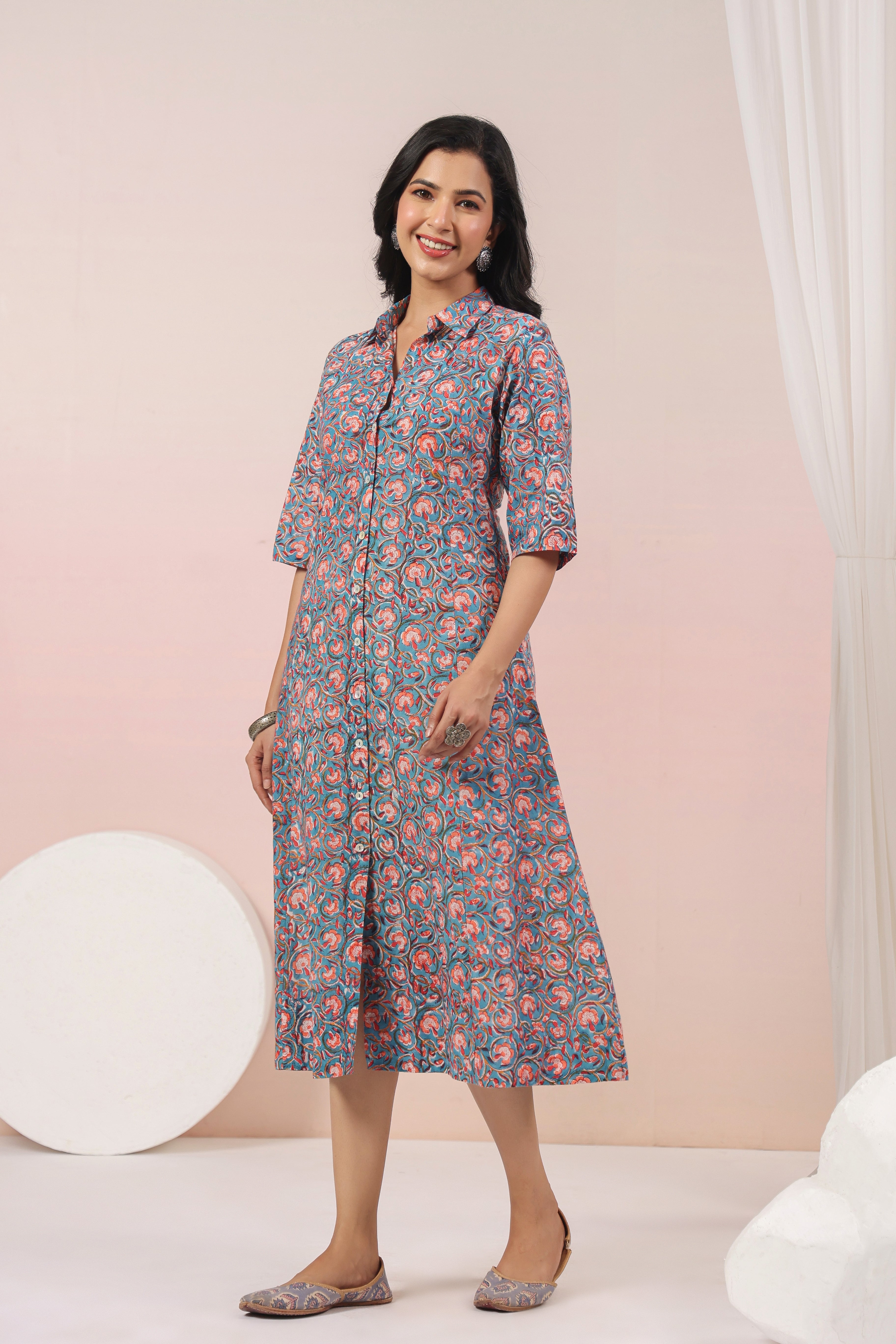 Shuddhi Blue and Peach A line Dress