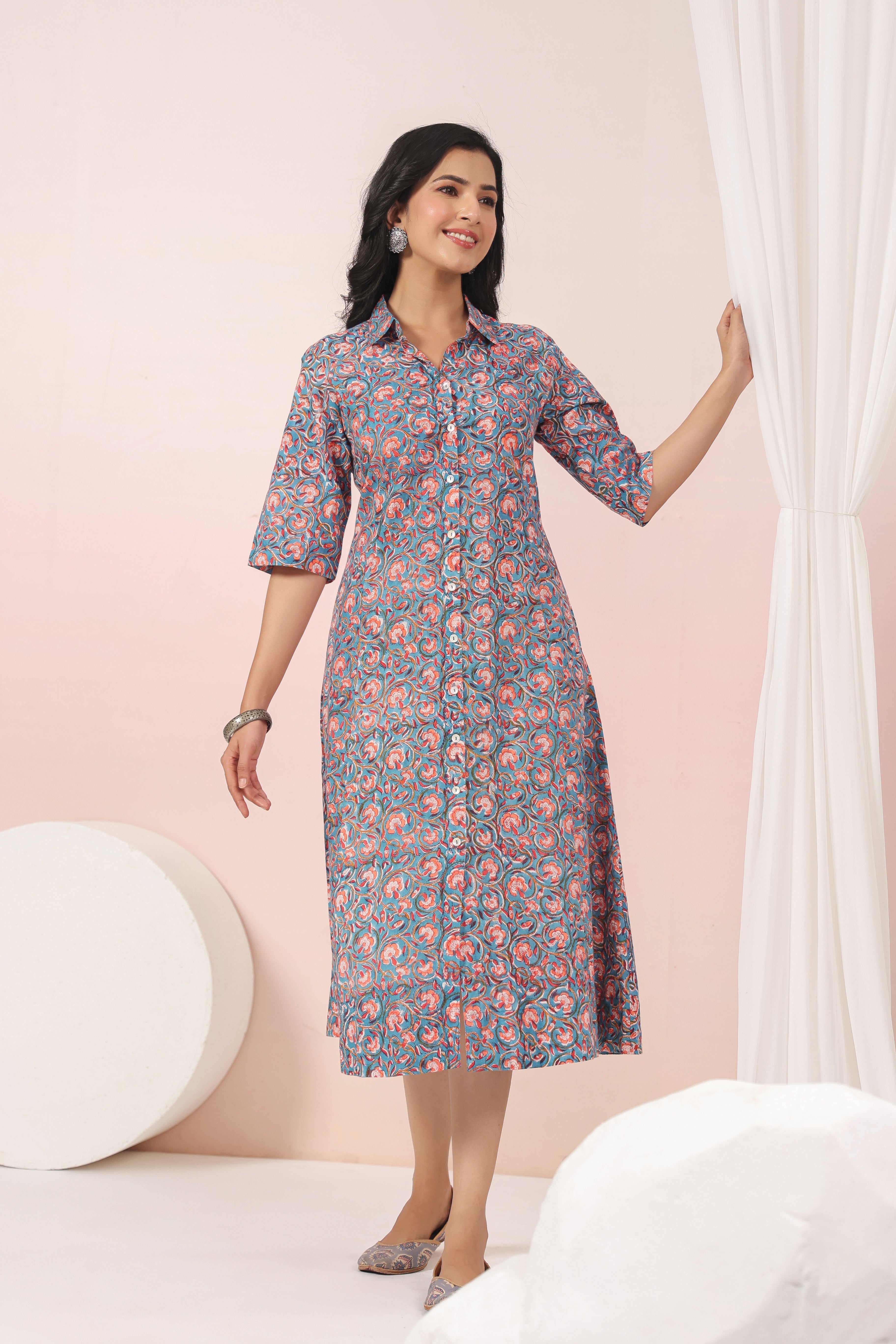 Shuddhi Blue and Peach A line Dress