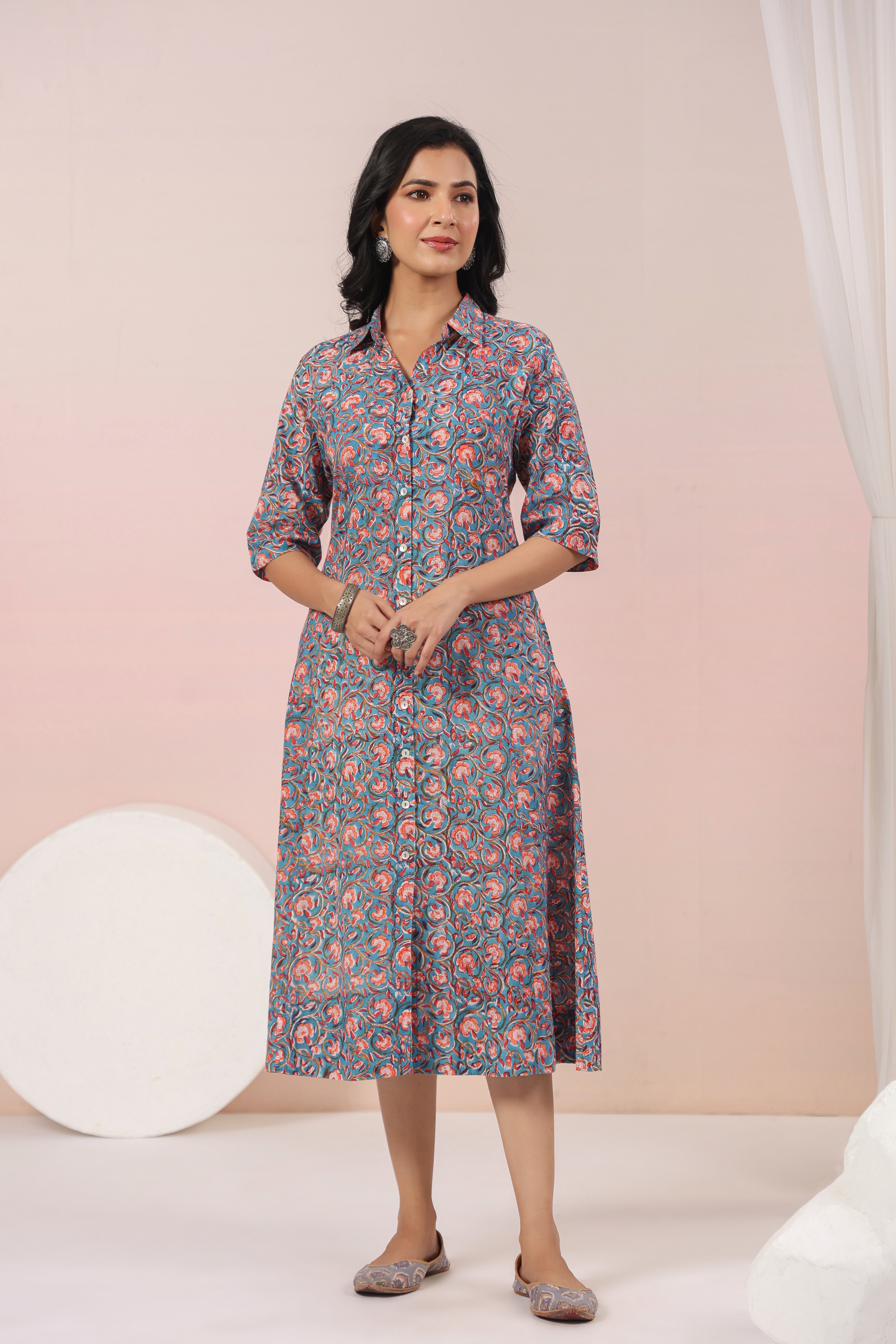 Shuddhi Blue and Peach A line Dress