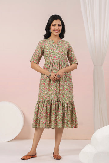 Shuddhi Green and Pink Tier Dress