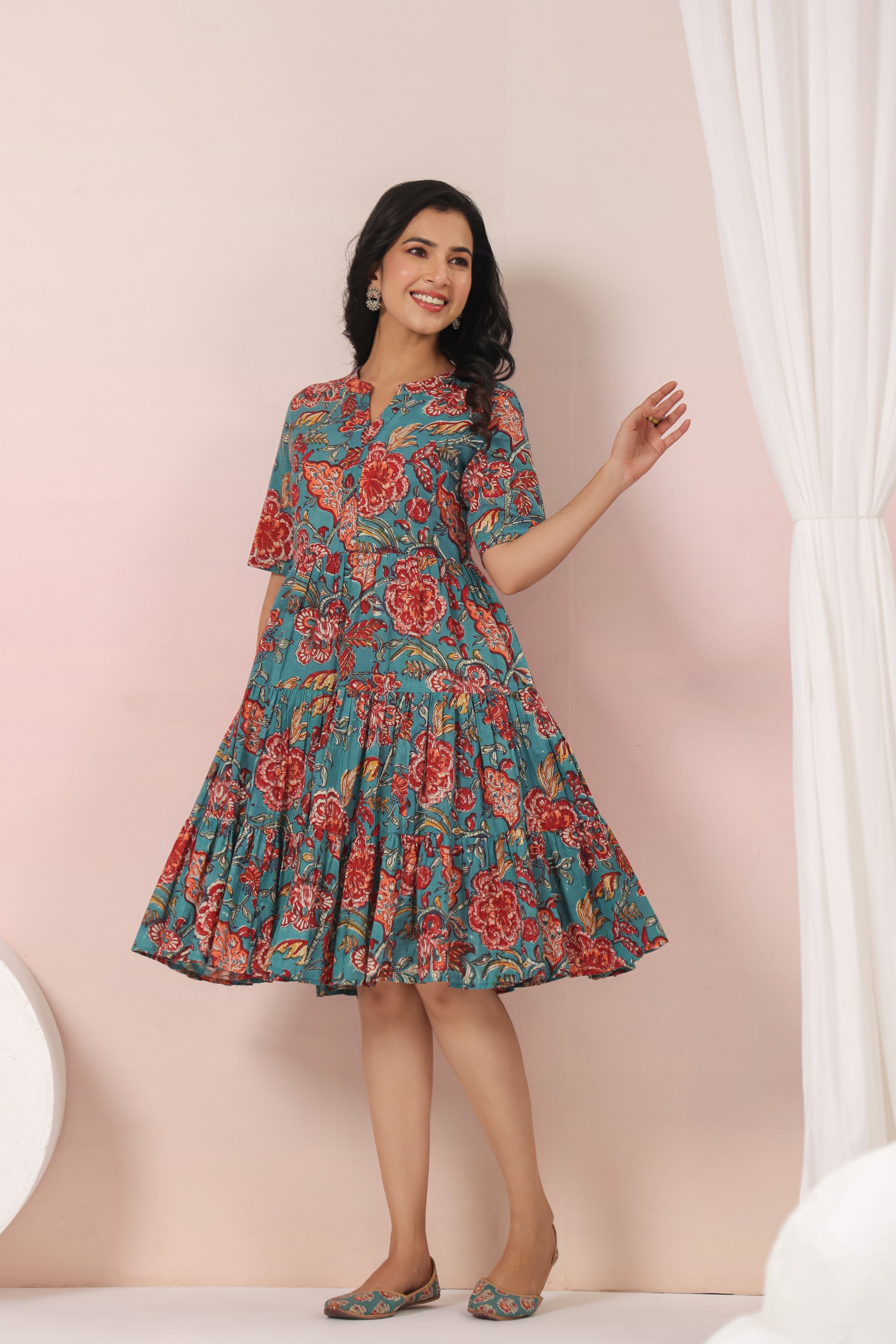 Shuddhi  Green and Red Tier Dress