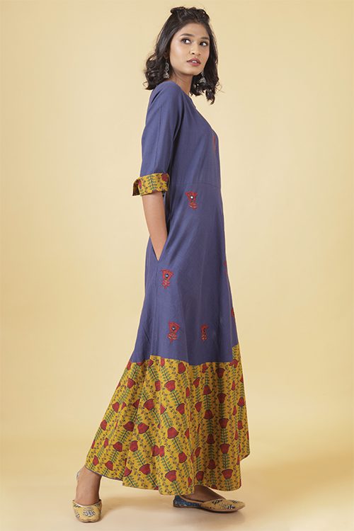 Royal Blue With Rust Yellow Dress