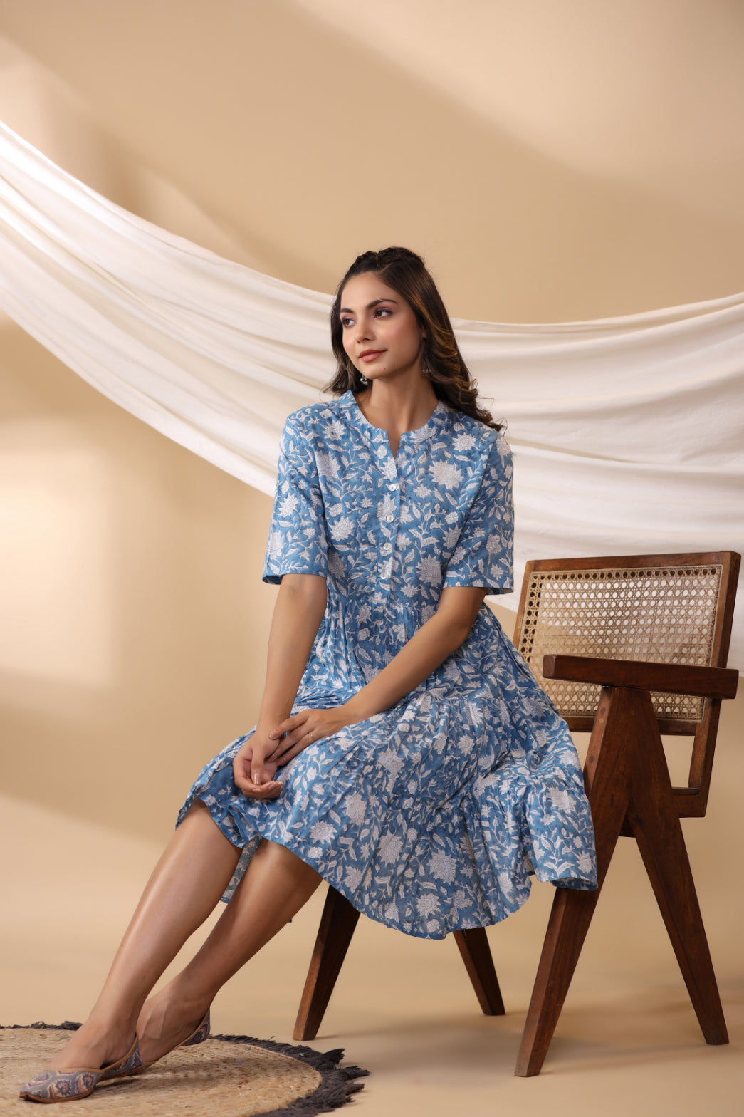 Cerulean Blue Short Button Down Dress