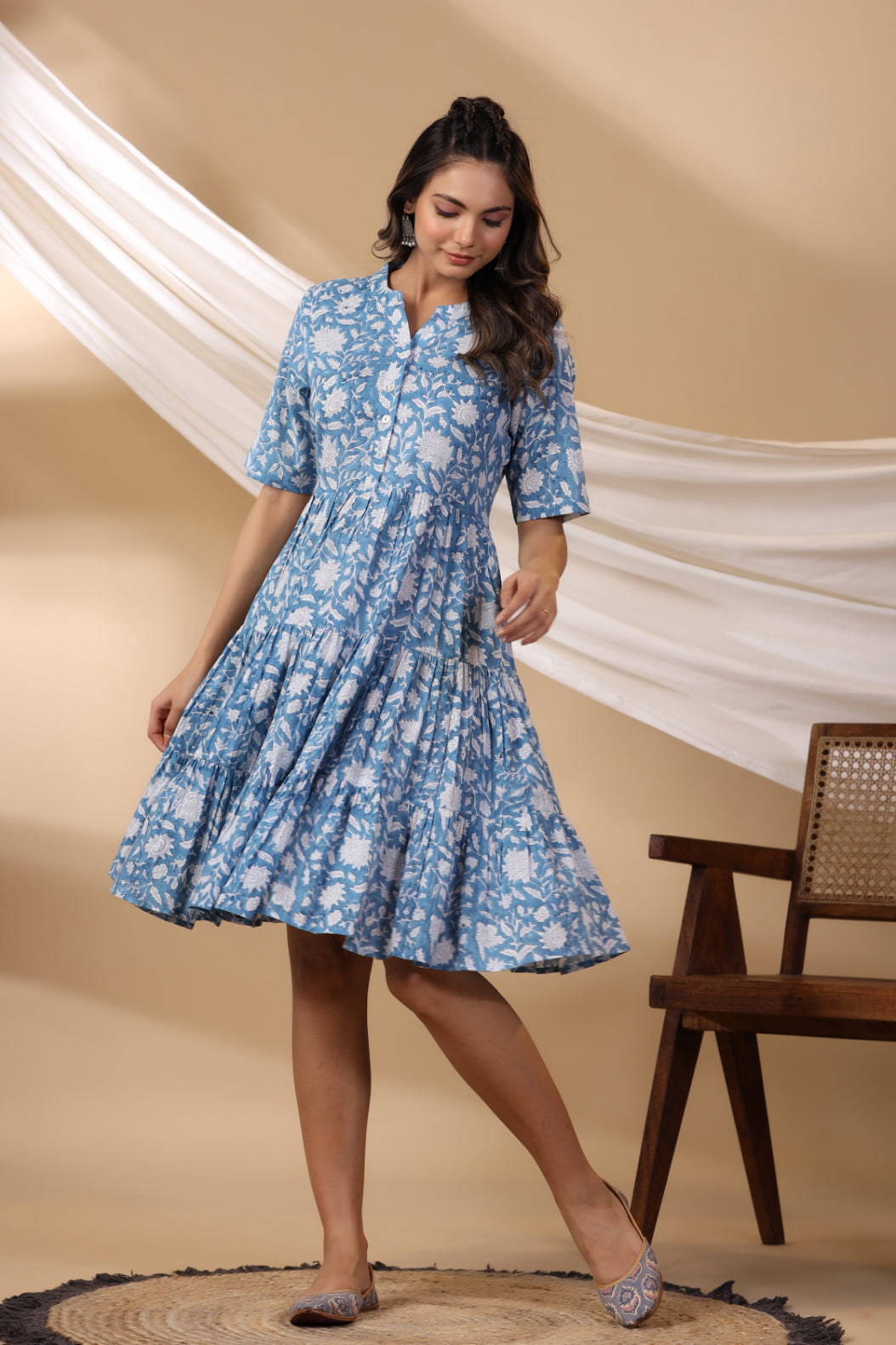 Cerulean Blue Short Button Down Dress