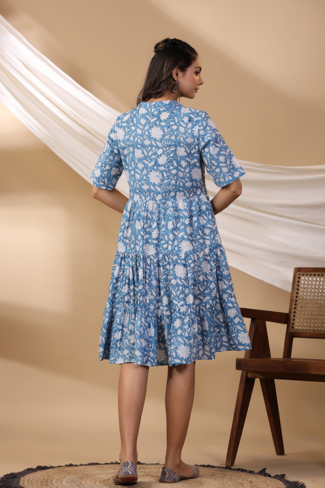 Cerulean Blue Short Button Down Dress
