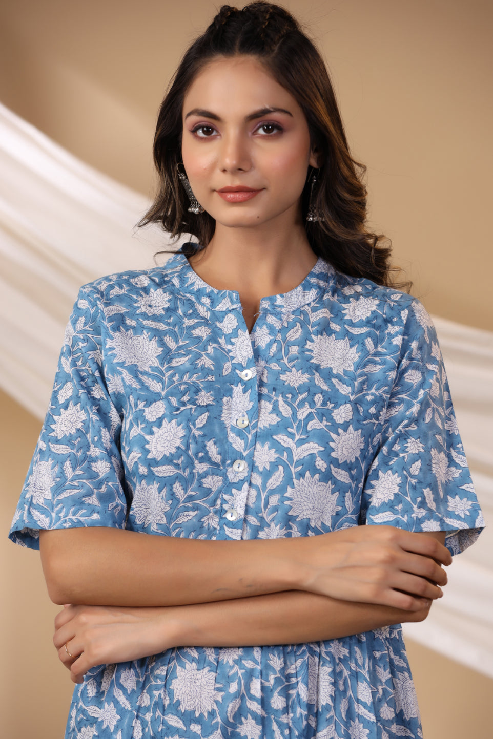 Cerulean Blue Short Button Down Dress