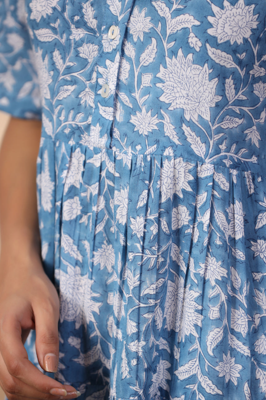 Cerulean Blue Short Button Down Dress