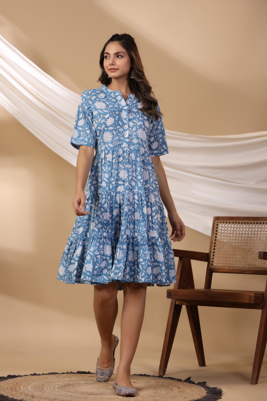 Cerulean Blue Short Button Down Dress