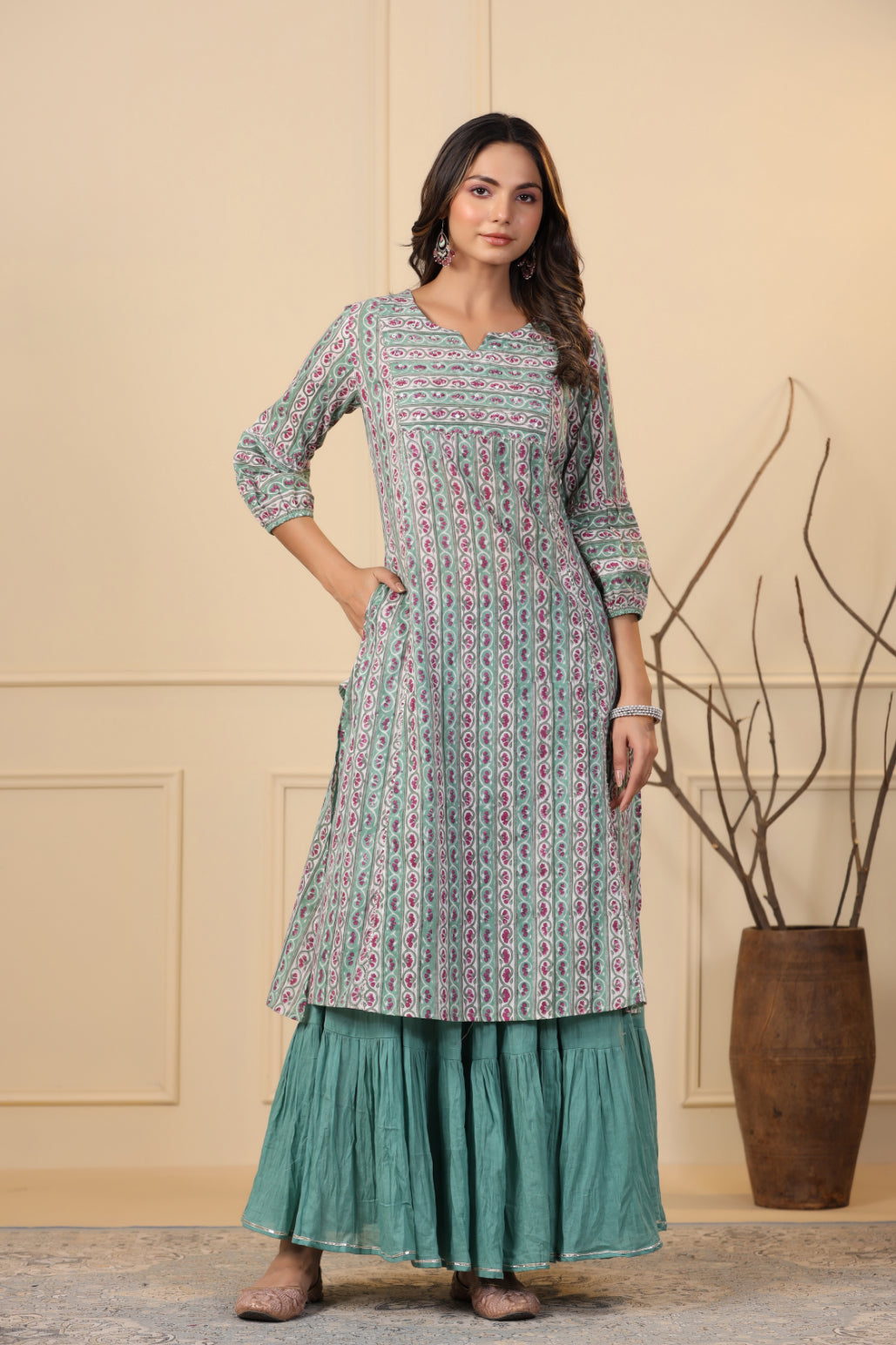 Pine Green Kurta and Skirt Set