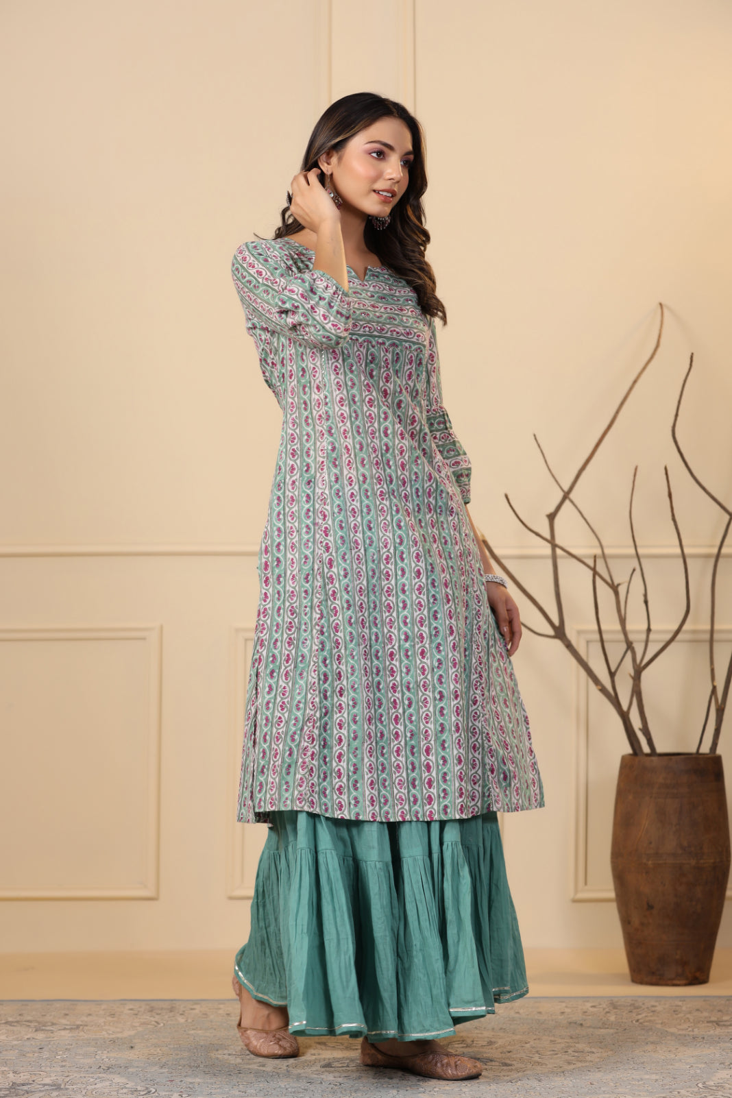 Pine Green Kurta and Skirt Set