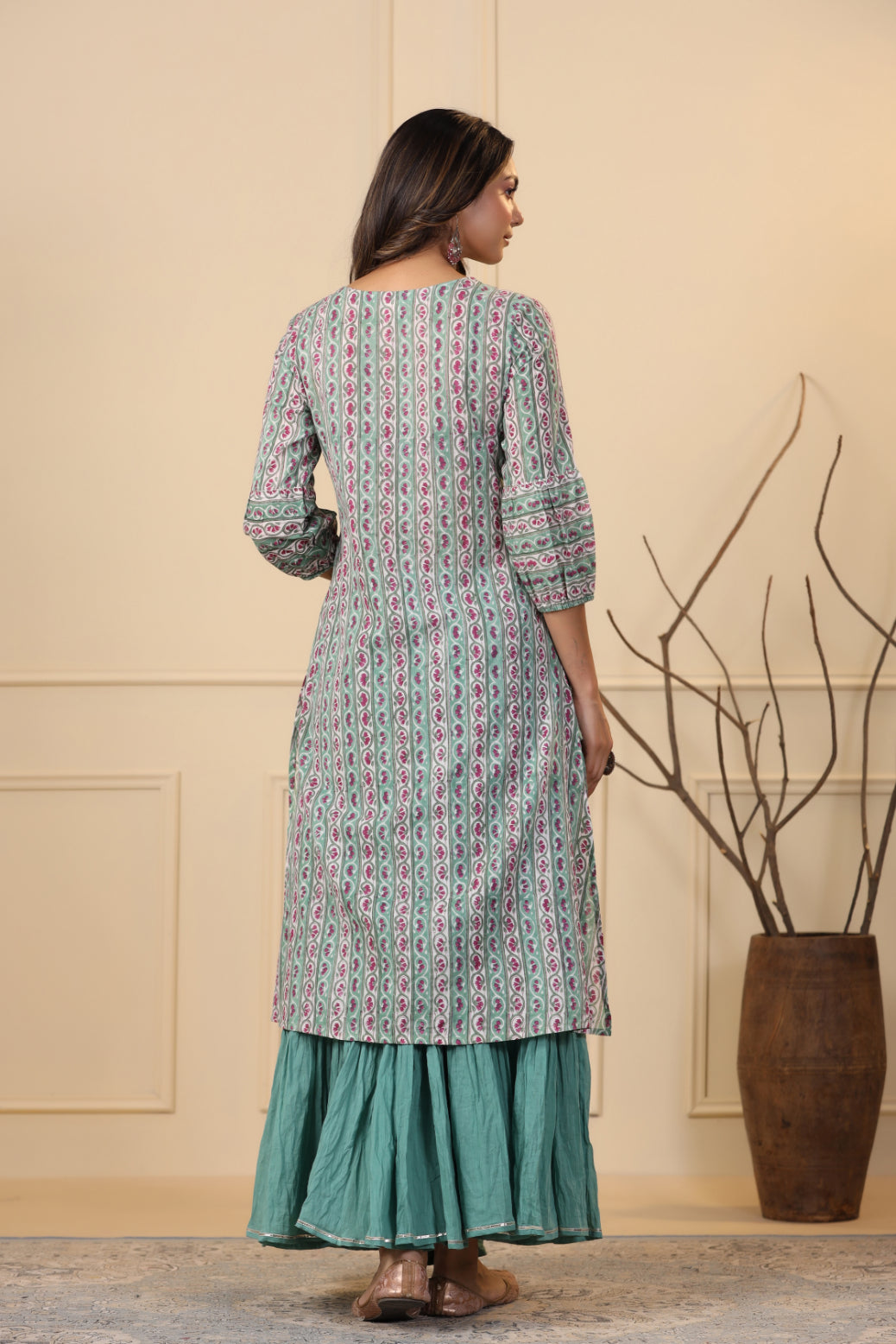 Pine Green Kurta and Skirt Set