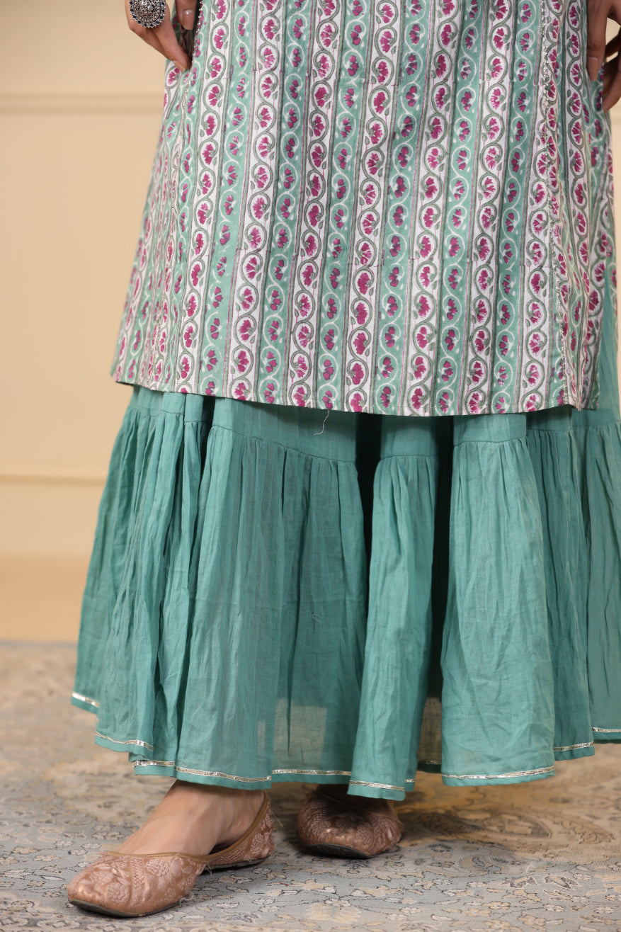 Pine Green Kurta and Skirt Set