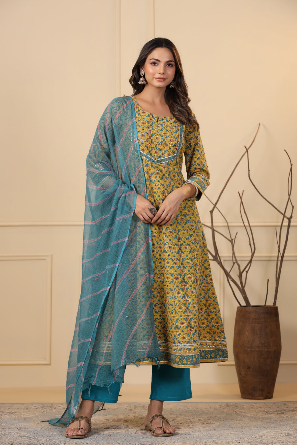 Munsell Yellow Anarkali Kurta With Duppatta