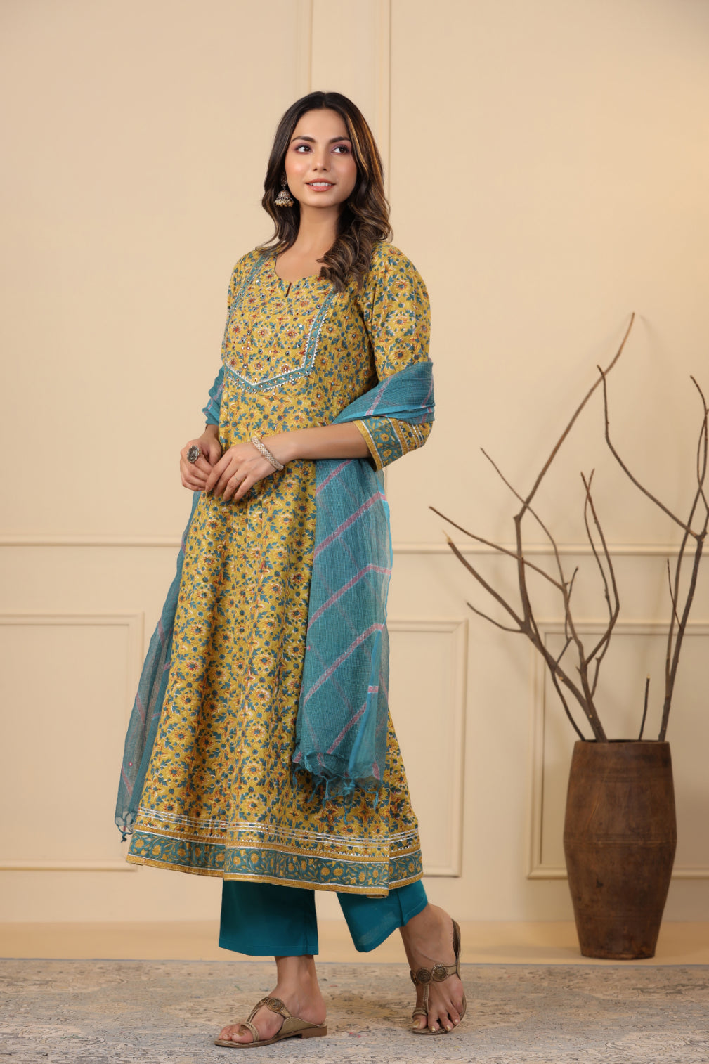 Munsell Yellow Anarkali Kurta With Duppatta