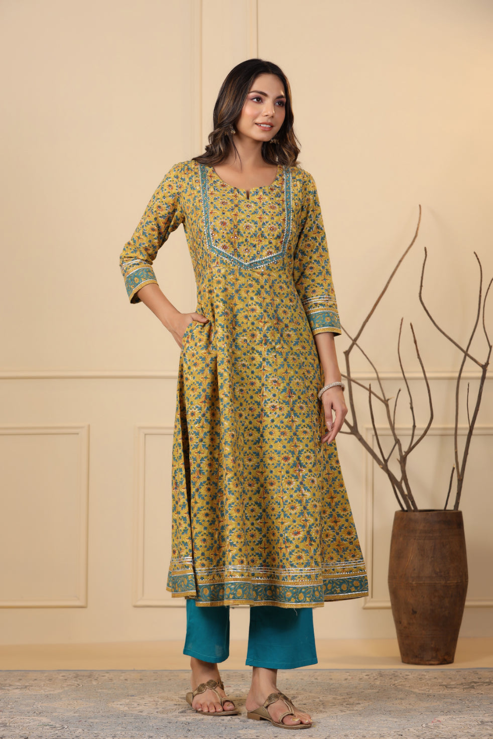 Munsell Yellow Anarkali Kurta With Duppatta