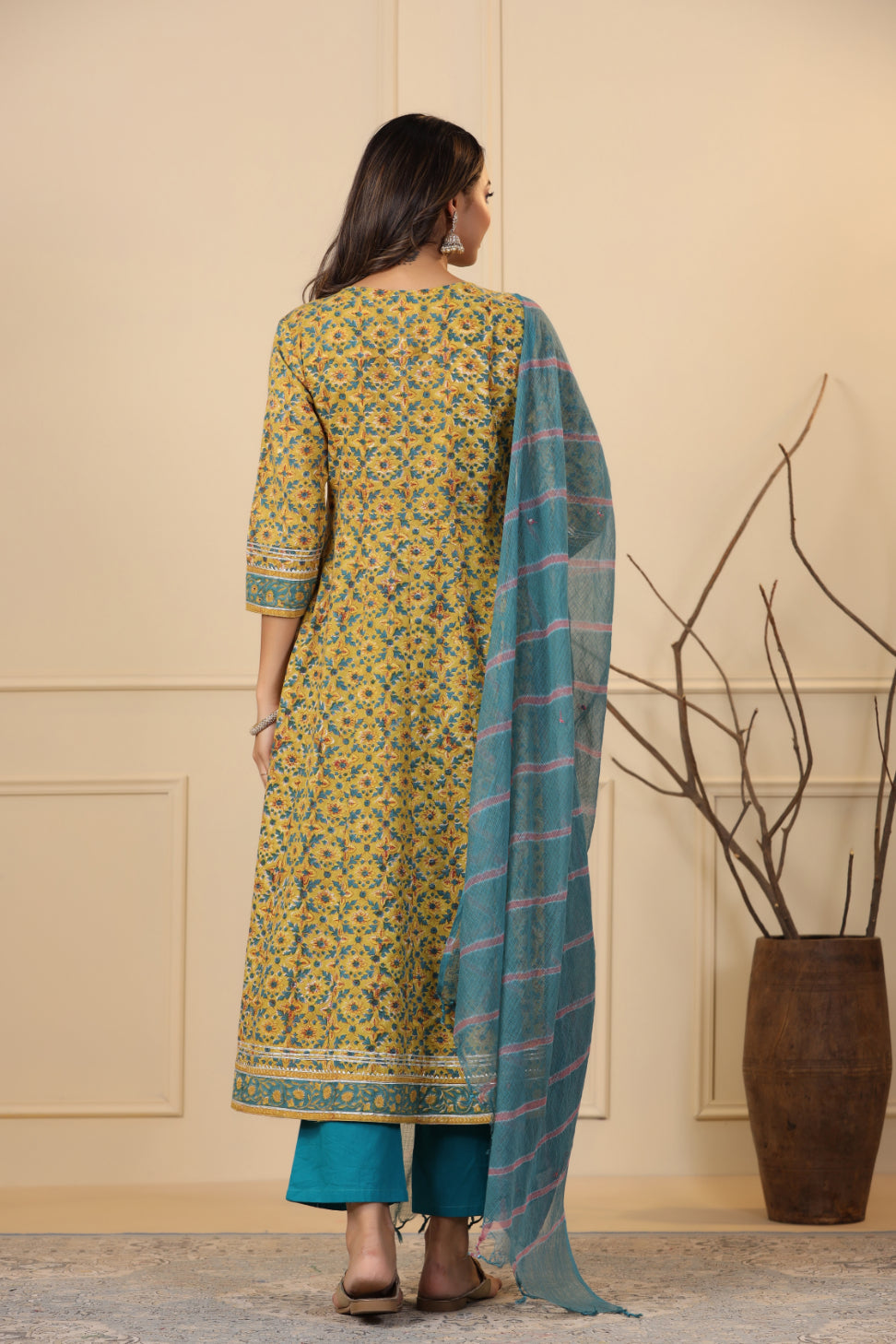Munsell Yellow Anarkali Kurta With Duppatta