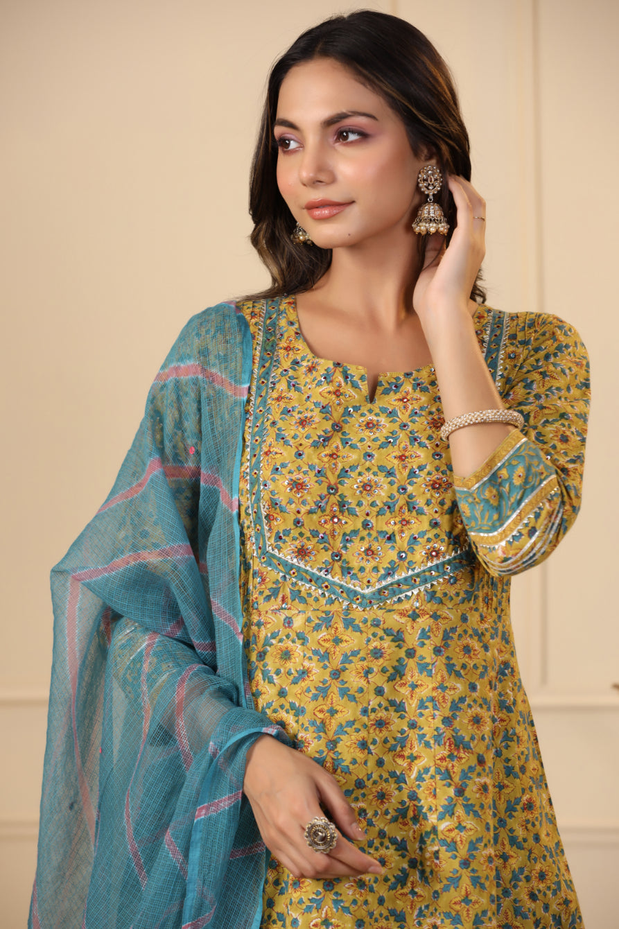 Munsell Yellow Anarkali Kurta With Duppatta