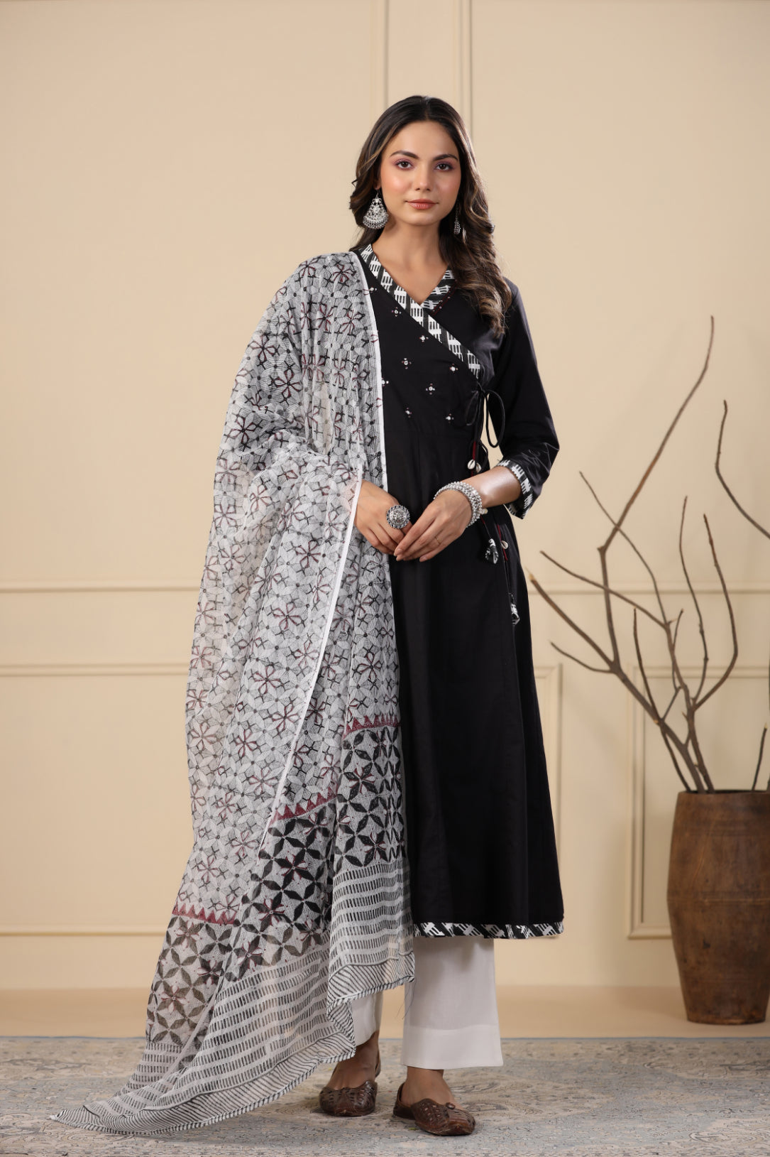 Jade Black Angrakha Kurta Dupatta Set