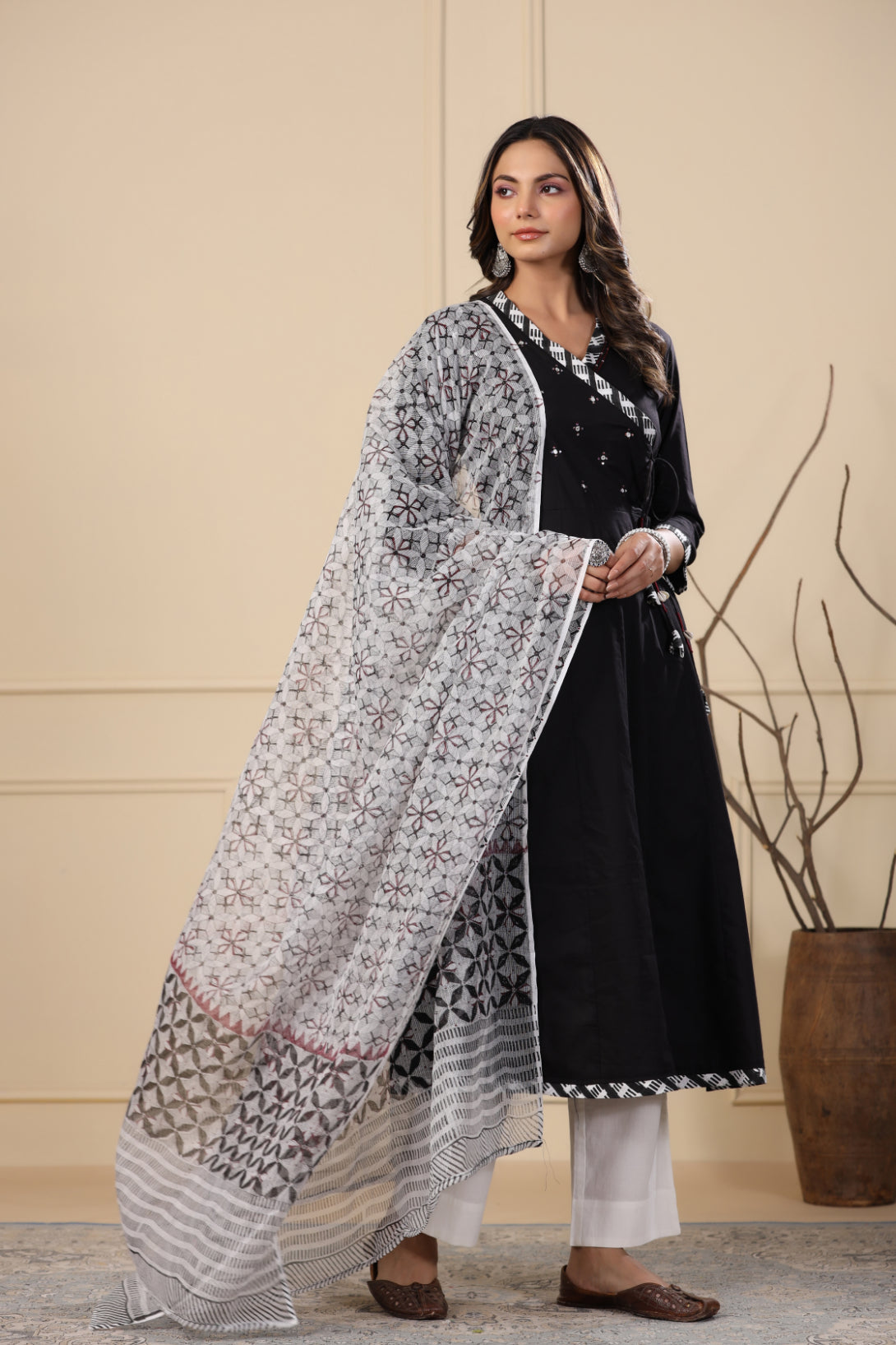 Jade Black Angrakha Kurta Dupatta Set