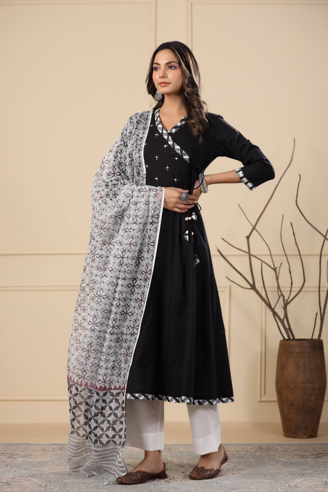 Jade Black Angrakha Kurta Dupatta Set