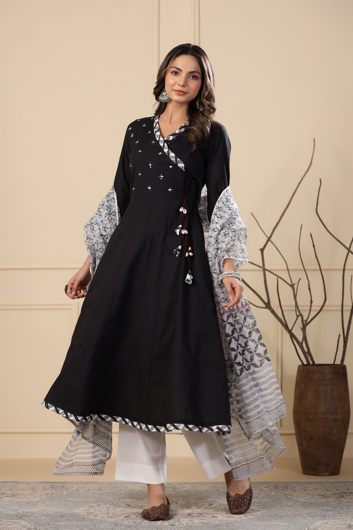 Jade Black Angrakha Kurta Dupatta Set