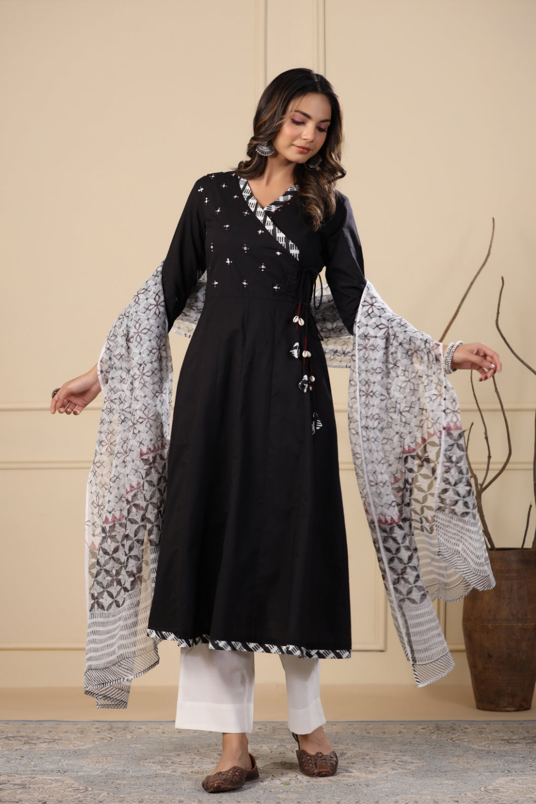 Jade Black Angrakha Kurta Dupatta Set