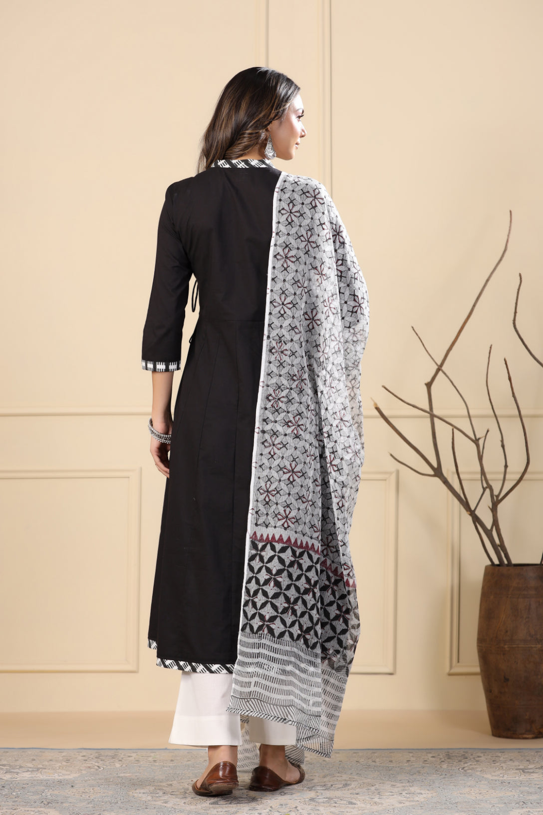 Jade Black Angrakha Kurta Dupatta Set
