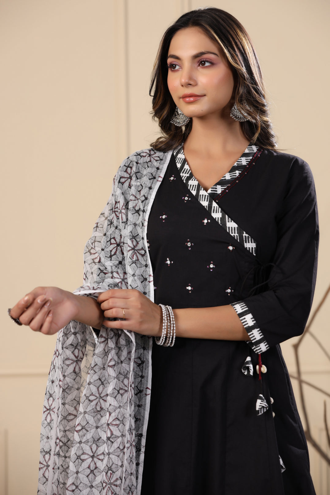 Jade Black Angrakha Kurta Dupatta Set