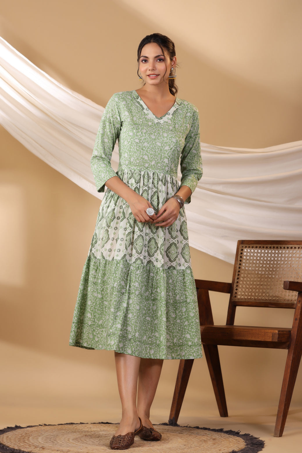 Grass Green Long Tier Dress