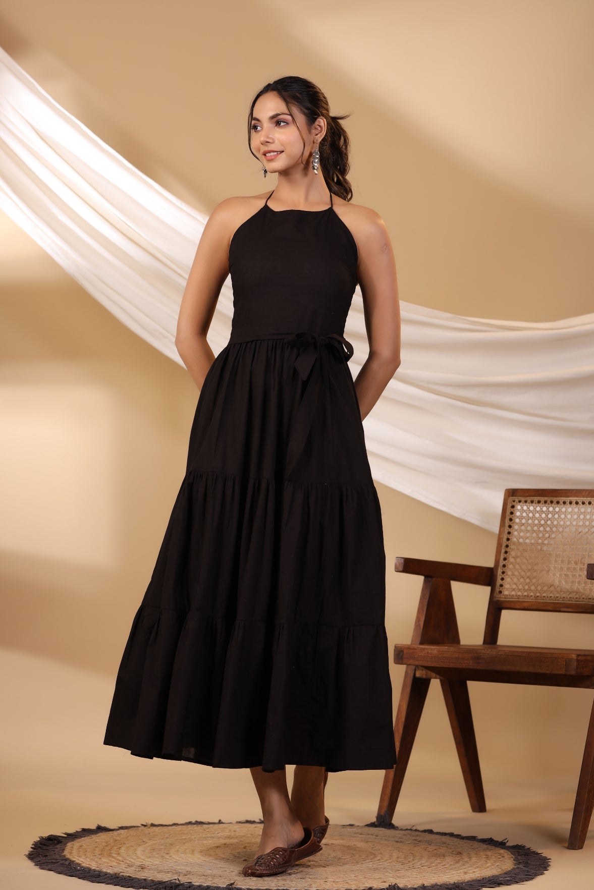 Jade Black Halterneck Long Dress