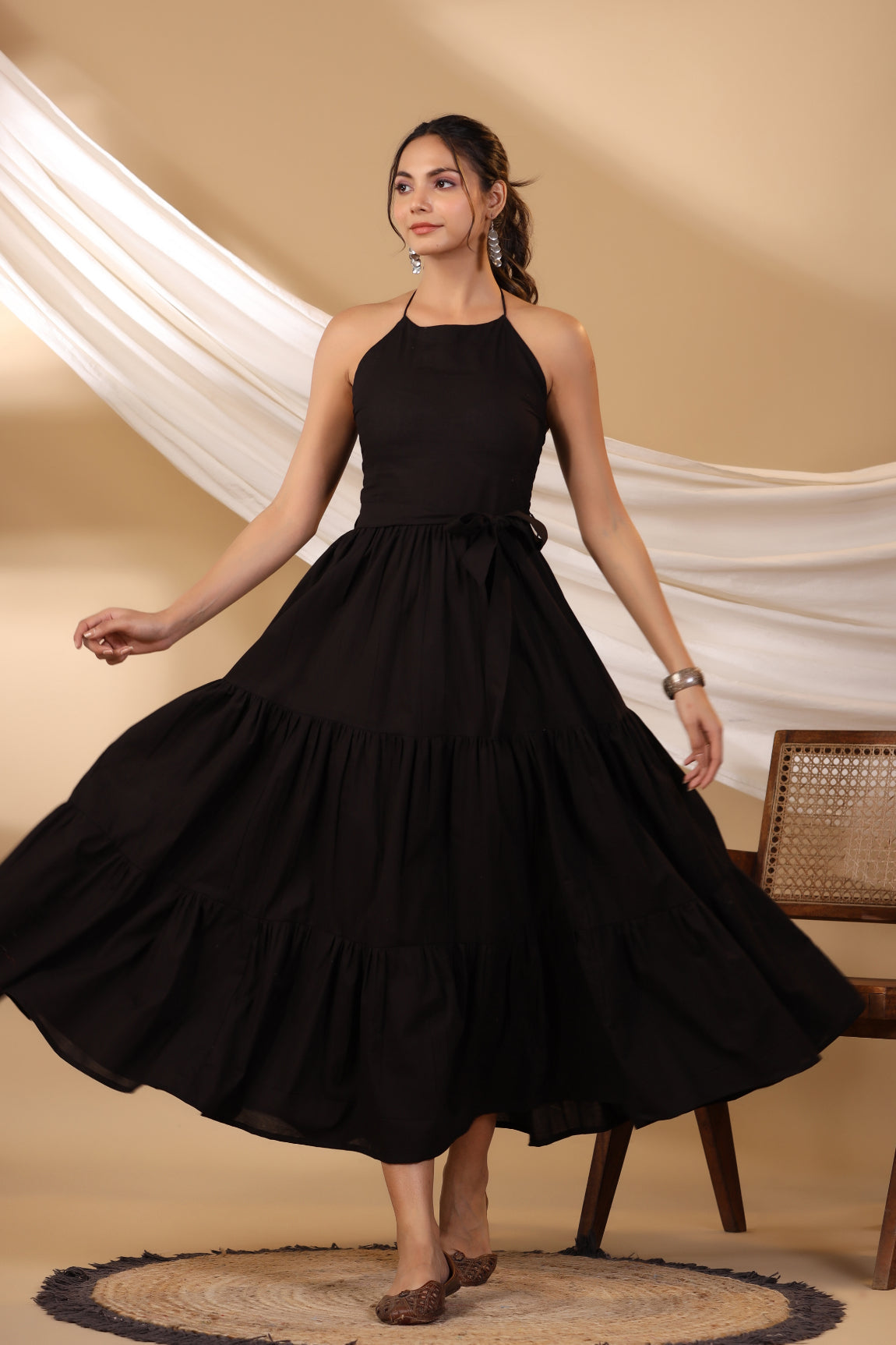 Jade Black Halterneck Long Dress
