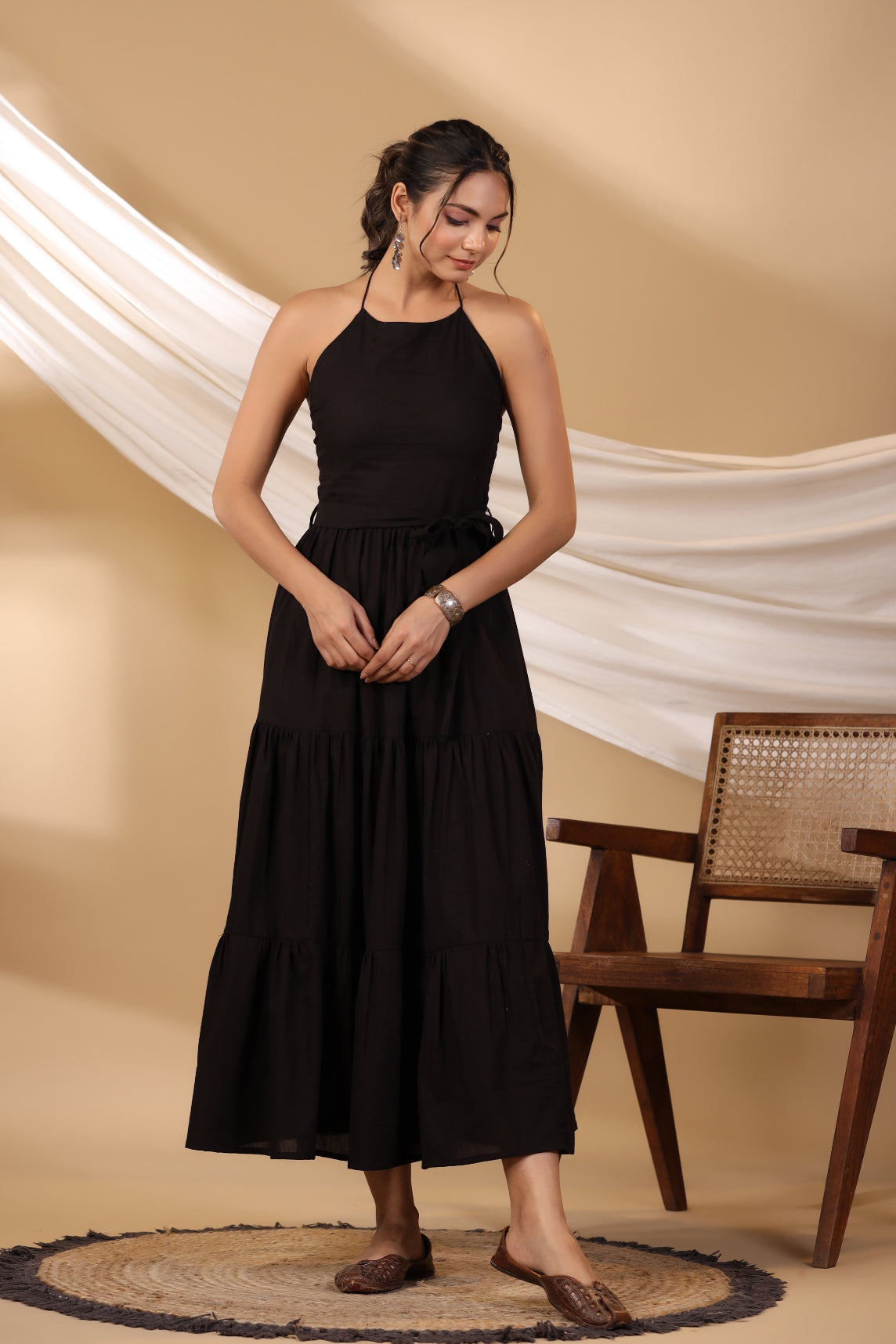 Jade Black Halterneck Long Dress