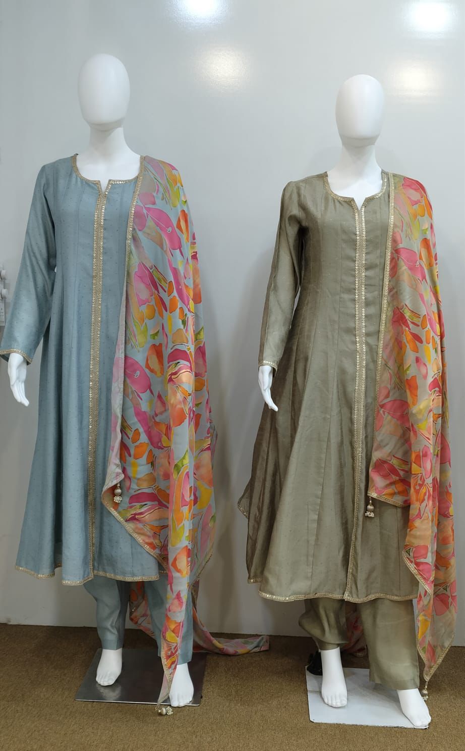 Label khoj Center work Anarkali kurta With Pant and Dupatta Set
