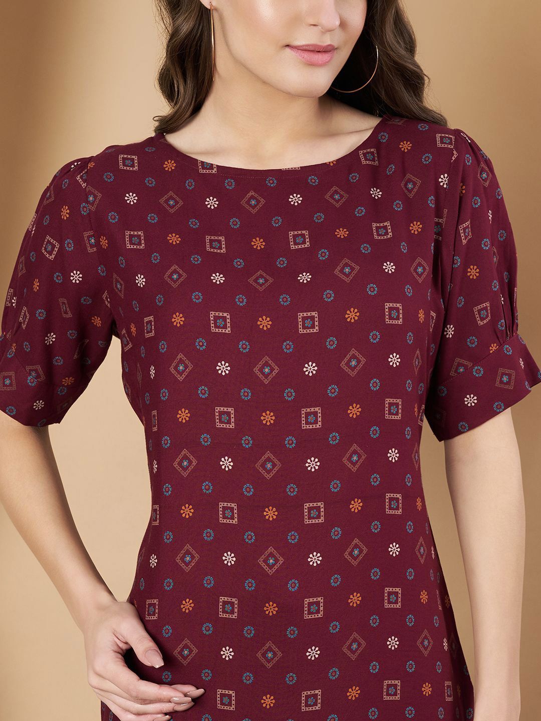 Label Khoj Women's Maroon Printed Rayon Cord Set