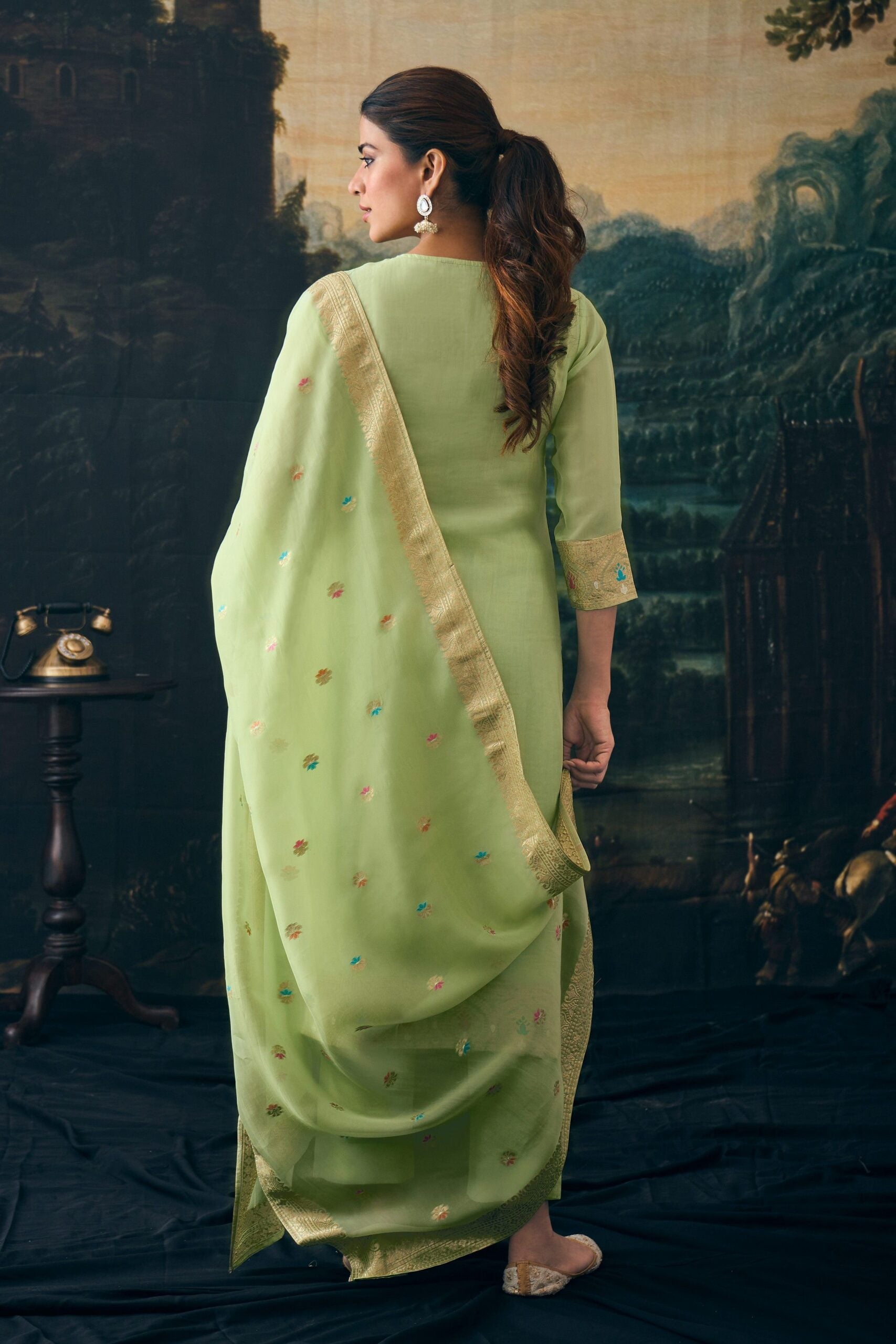 Label khoj Pure viscose Georgette silk with heavy Meena and handwork kurta set
