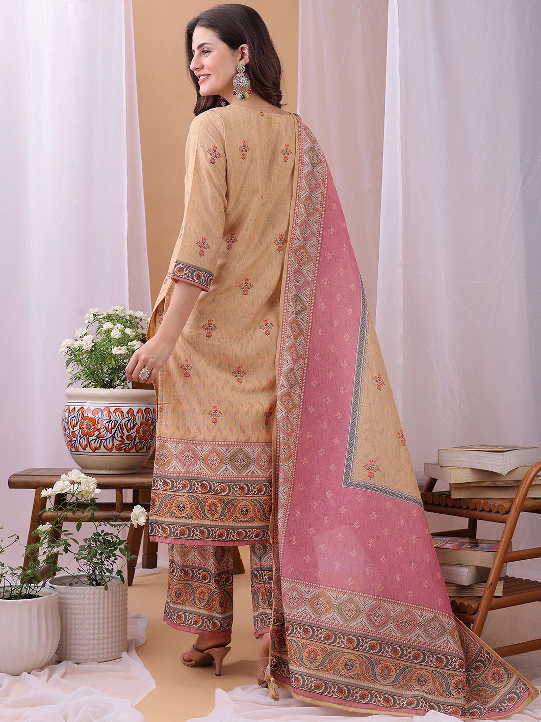 Label Khoj Women's Silk Blend Handwork Kurta with Pant and Dupatta
